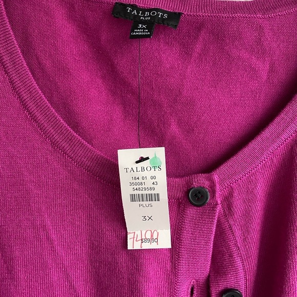 Talbots Plus Womens 3X Purple/pink Cotton Tencel Blend Stretch Cardigan Sweater - Picture 3 of 5